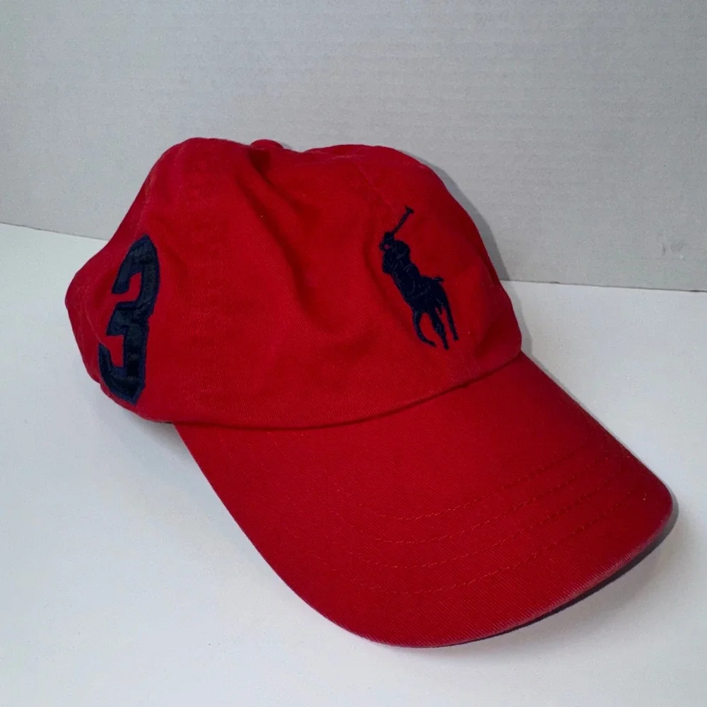 Polo Ralph Lauren Baseball Cap Boys 4-7 Red Big Pony Number 3 Patch Adjustable